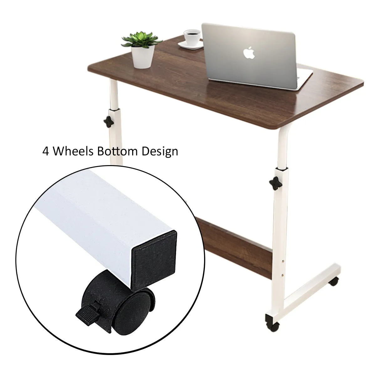 Kawachi Portable Height Adjustable Bedside Patient Tray Overbed Laptop Study Table KW10-Brown