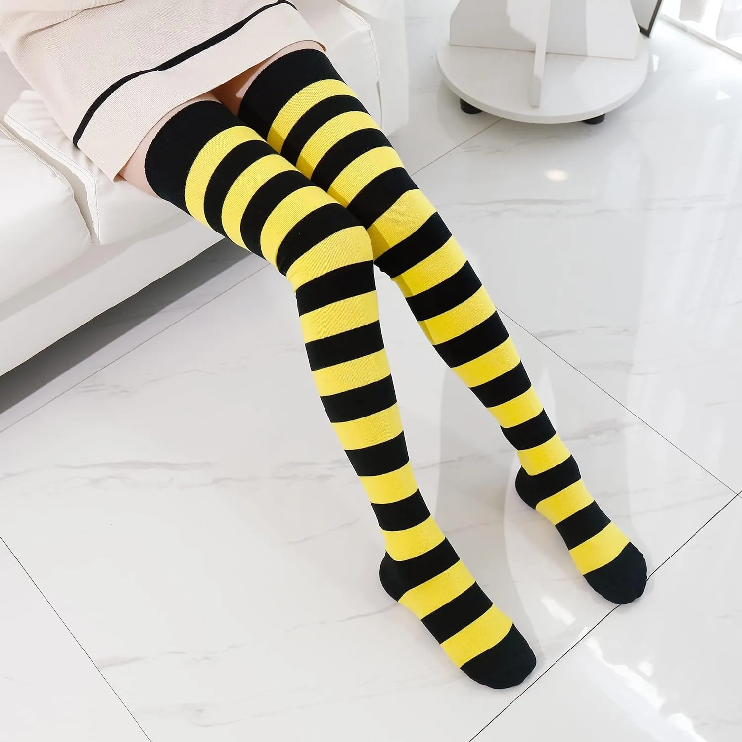 Kayhoma Extra Long Cotton Stripe Thigh High Socks Over the Knee High Socks