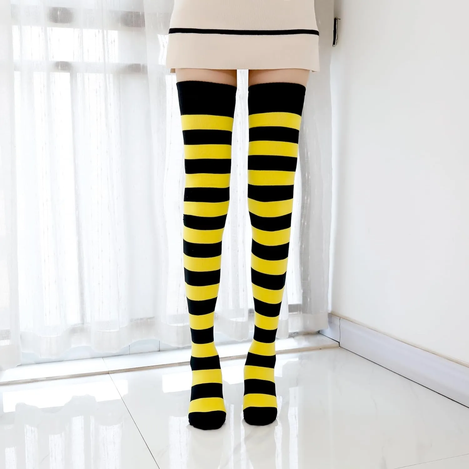Kayhoma Extra Long Cotton Stripe Thigh High Socks Over the Knee High Socks