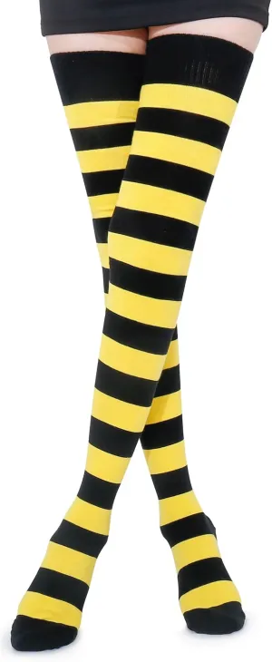 Kayhoma Extra Long Cotton Stripe Thigh High Socks Over the Knee High Socks