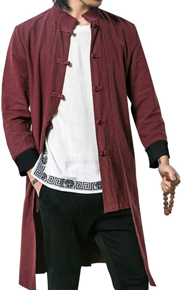 Kedera Men's Cotton Linen Blends Vintage Cloak Open Front Coat