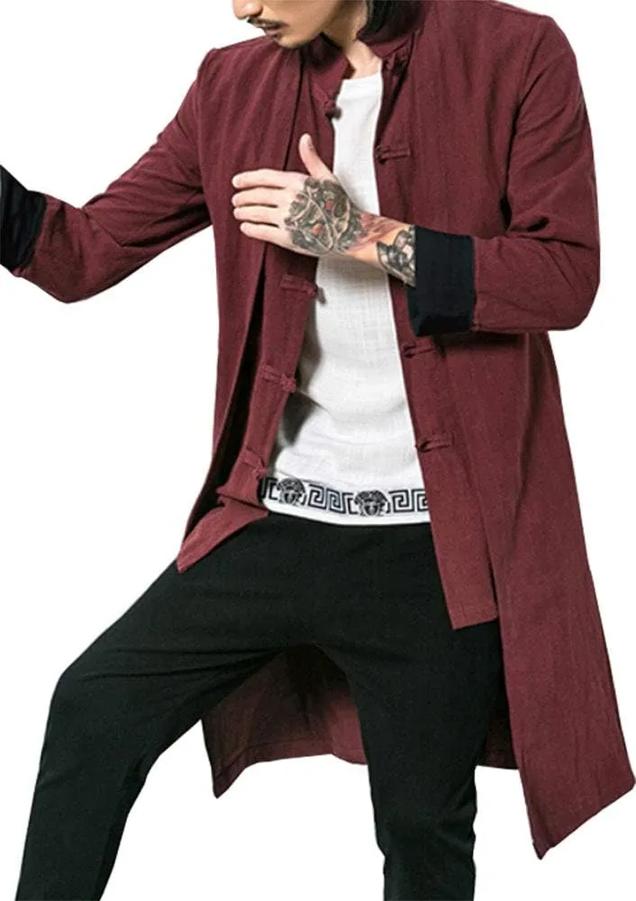 Kedera Men's Cotton Linen Blends Vintage Cloak Open Front Coat