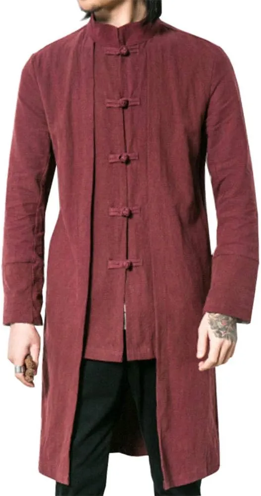 Kedera Men's Cotton Linen Blends Vintage Cloak Open Front Coat