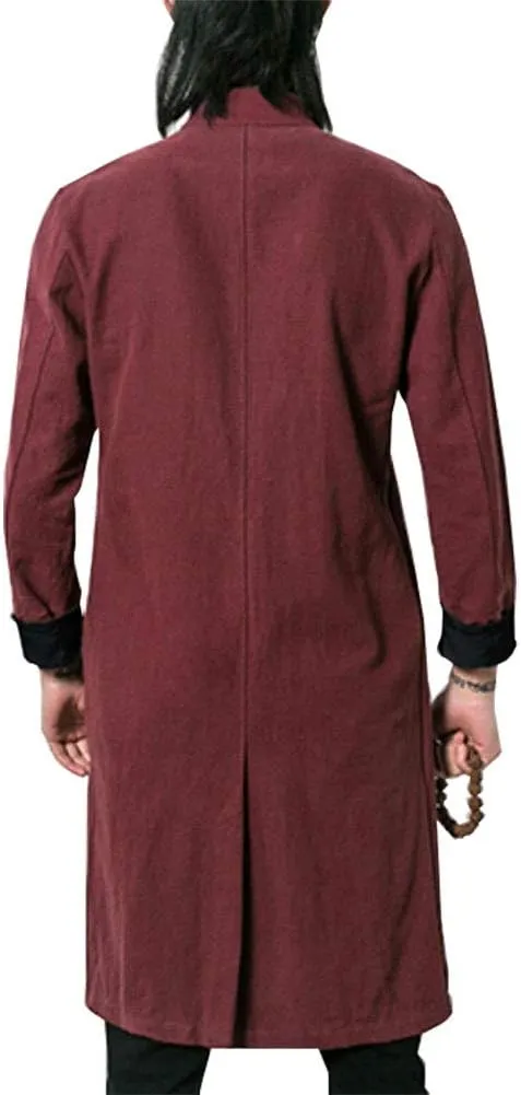 Kedera Men's Cotton Linen Blends Vintage Cloak Open Front Coat