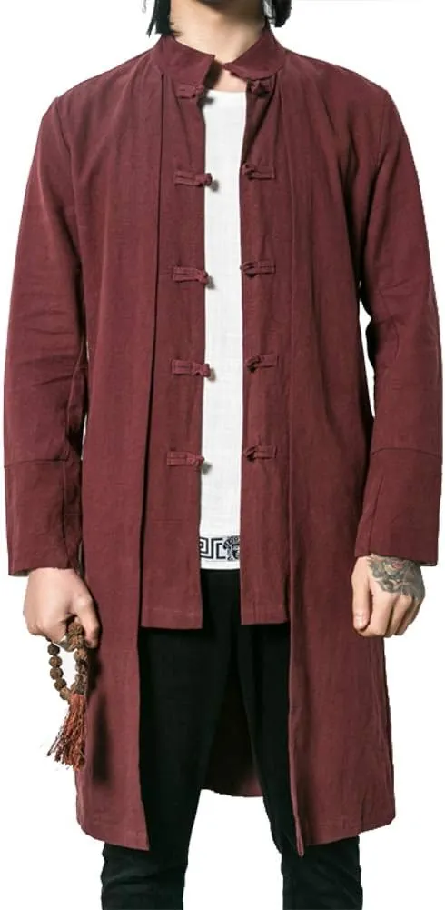 Kedera Men's Cotton Linen Blends Vintage Cloak Open Front Coat