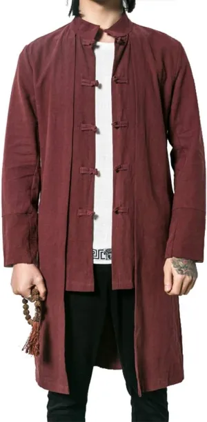 Kedera Men's Cotton Linen Blends Vintage Cloak Open Front Coat