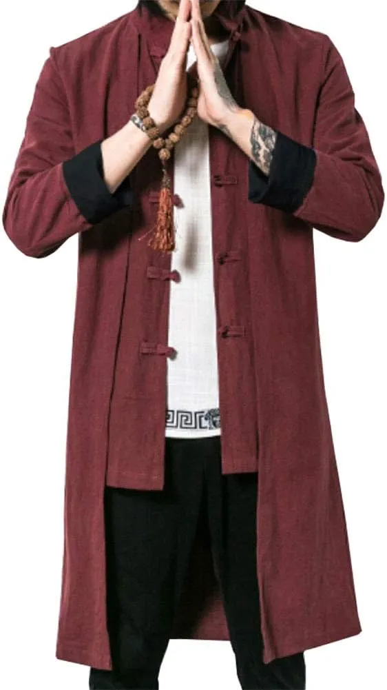 Kedera Men's Cotton Linen Blends Vintage Cloak Open Front Coat