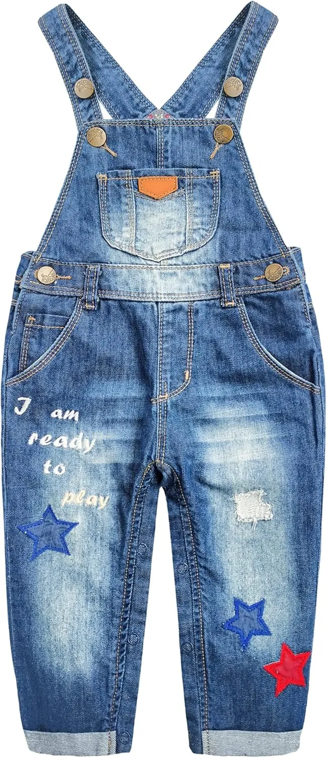 KIDSCOOL SPACE Baby Denim Overall,Toddler Little Soft Cute Jean Jumper
