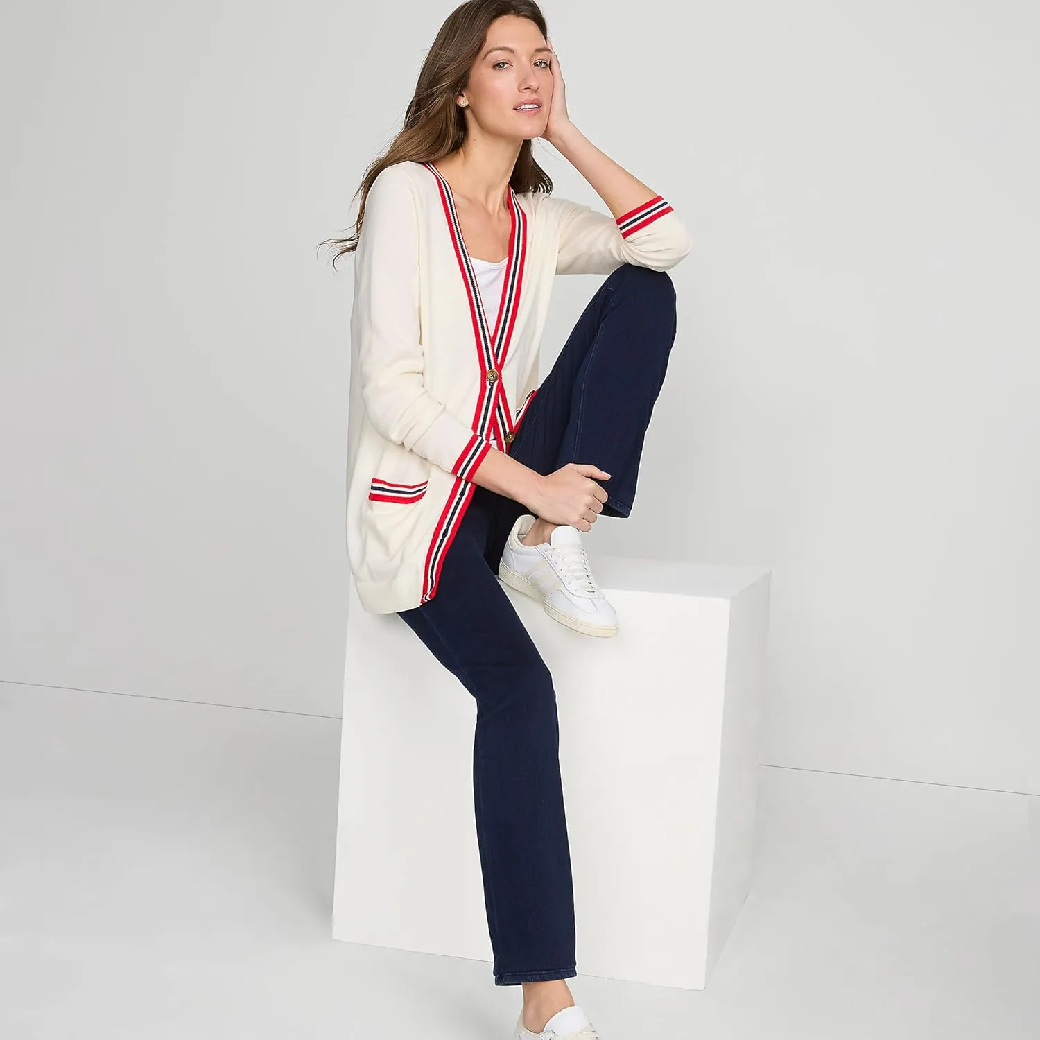 Lands' End Women's Starfish Mid Rise Knit Denim Straight Jeans