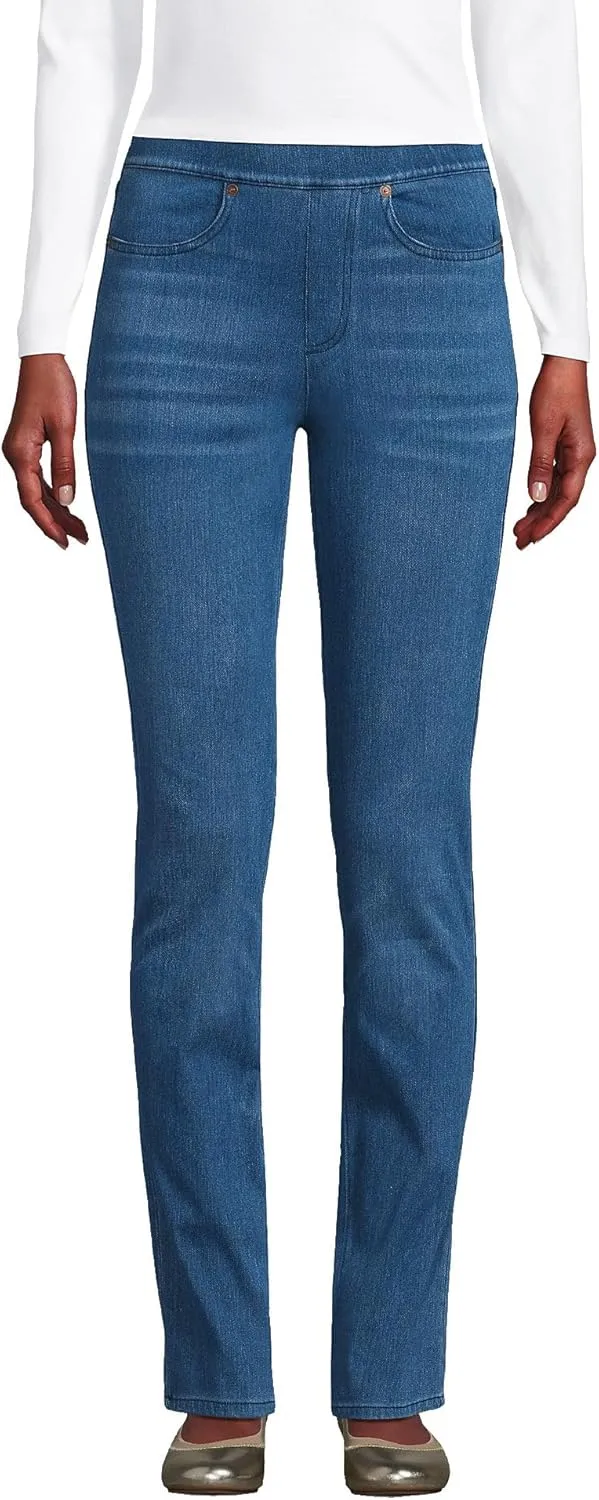 Lands' End Women's Starfish Mid Rise Knit Denim Straight Jeans