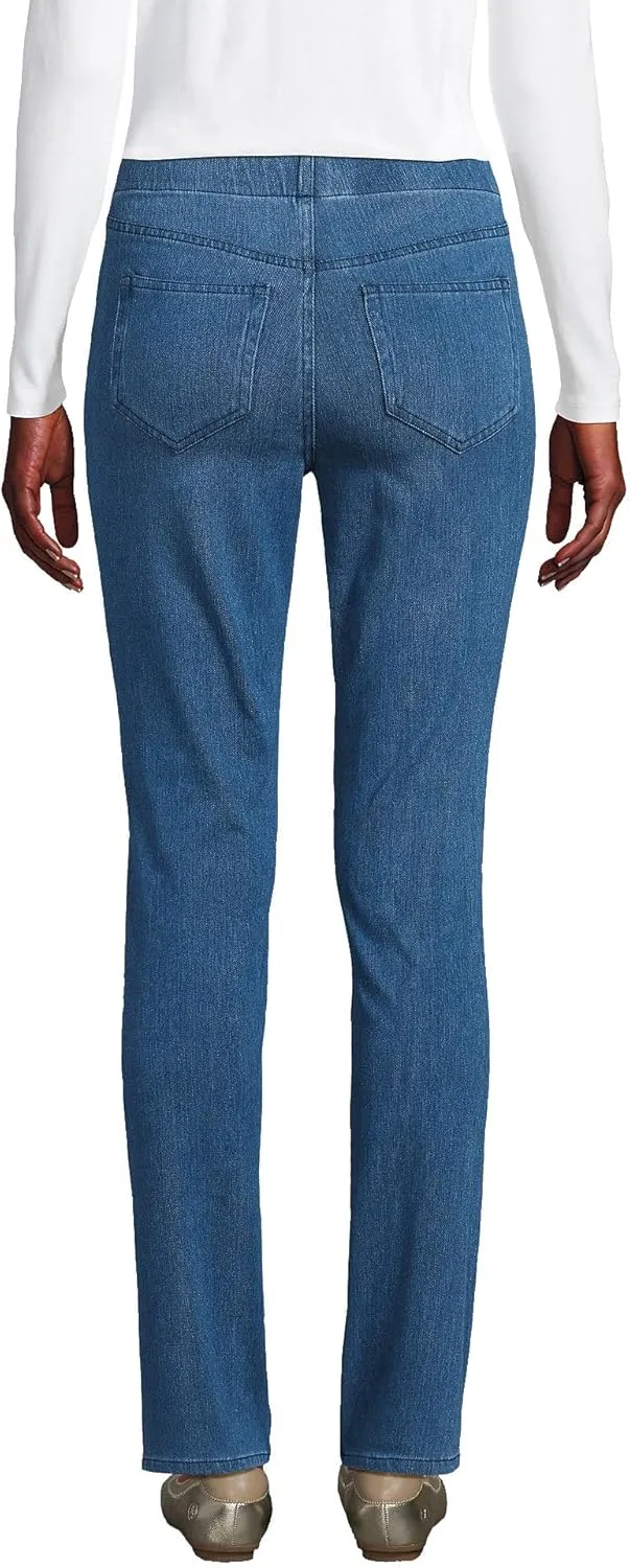 Lands' End Women's Starfish Mid Rise Knit Denim Straight Jeans
