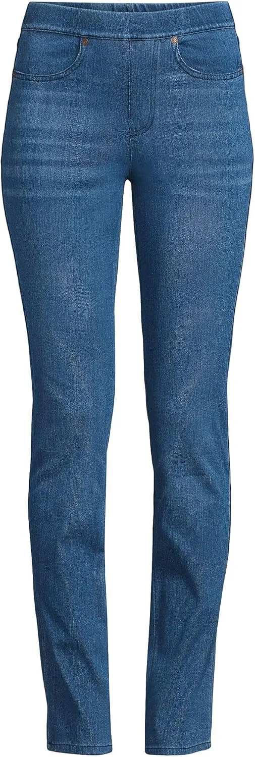Lands' End Women's Starfish Mid Rise Knit Denim Straight Jeans
