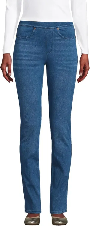 Lands' End Women's Starfish Mid Rise Knit Denim Straight Jeans