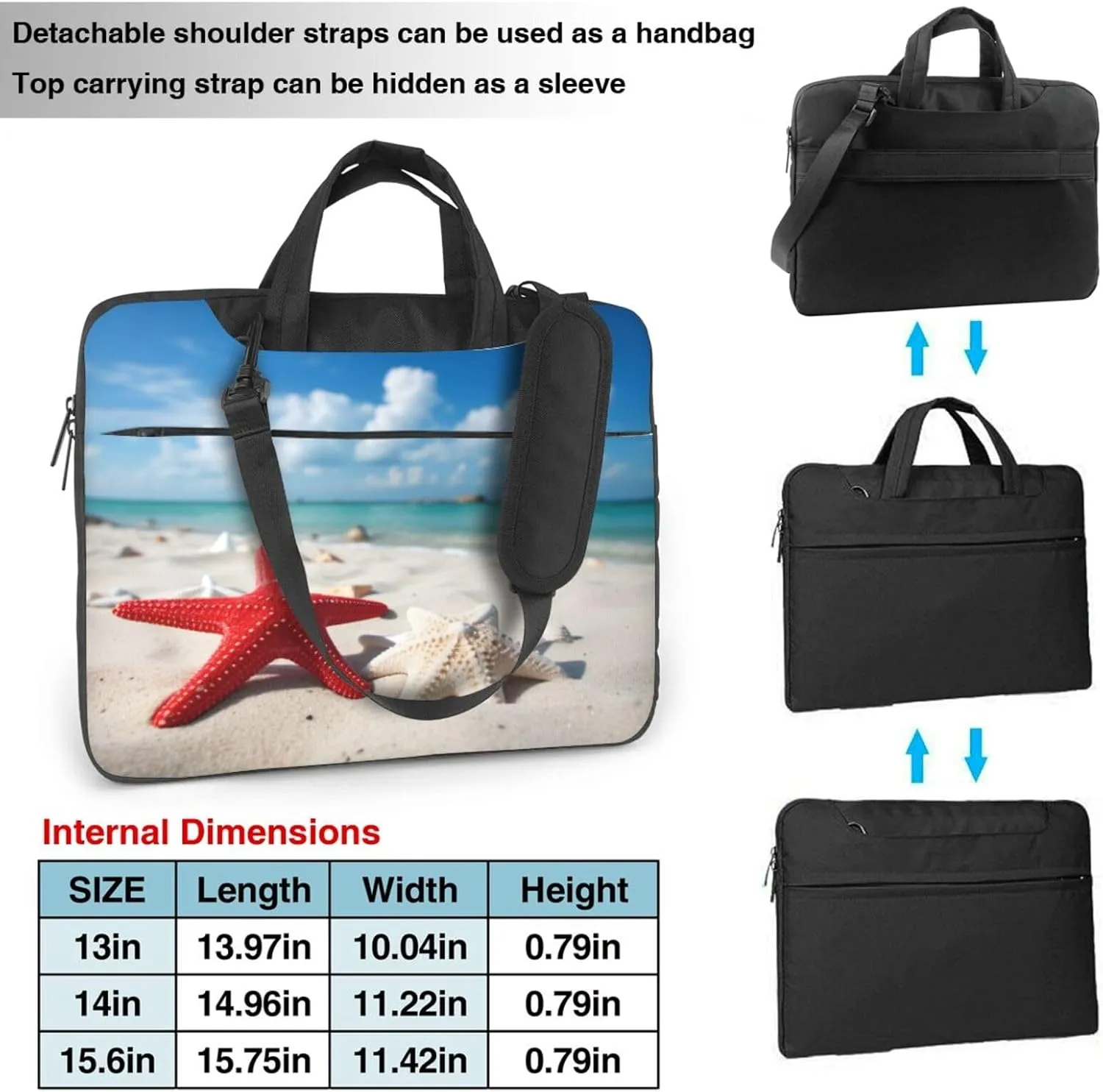 Laptop Bag Marine Rustic Wooden Sea Starfish Laptop Tote Bag Women Men Laptop Sleeve Case Lightweight Briefcase