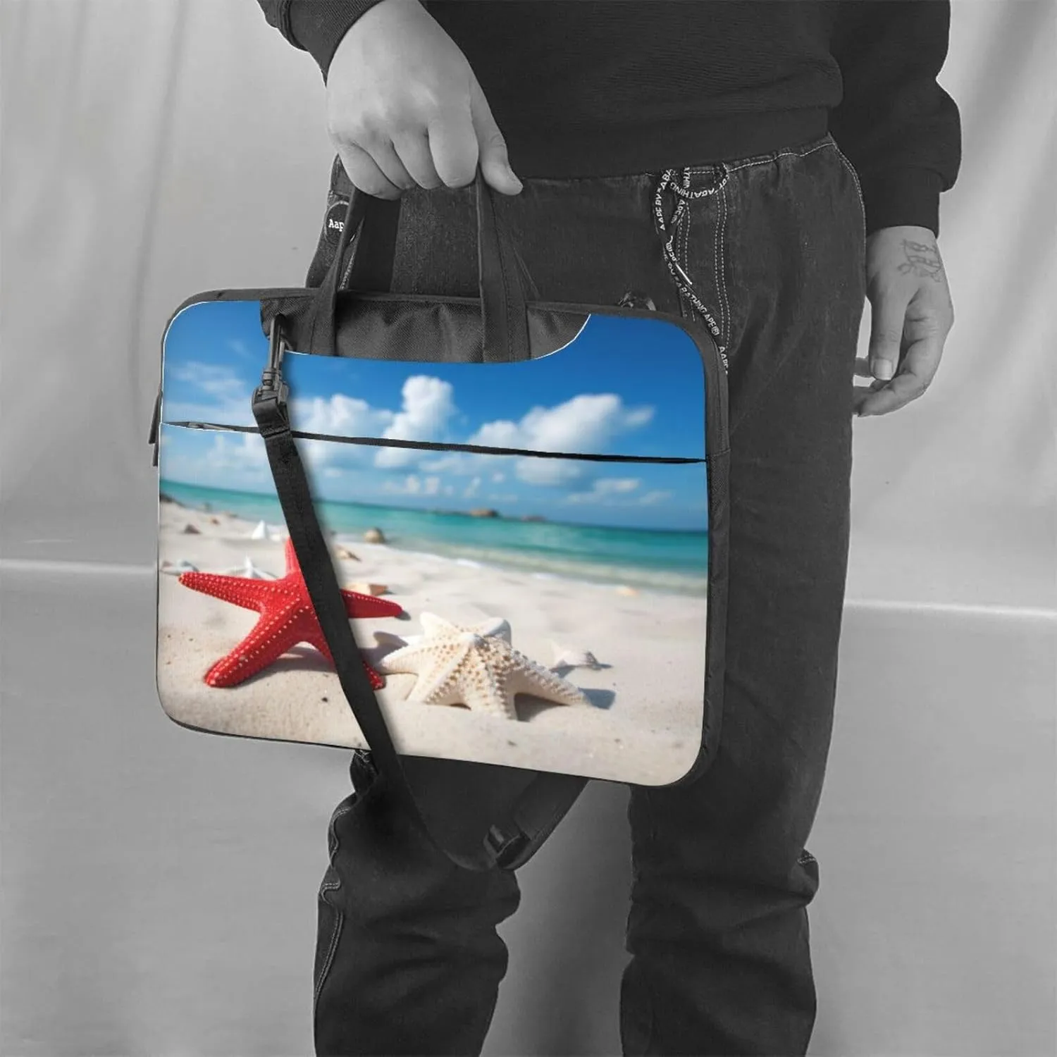 Laptop Bag Marine Rustic Wooden Sea Starfish Laptop Tote Bag Women Men Laptop Sleeve Case Lightweight Briefcase