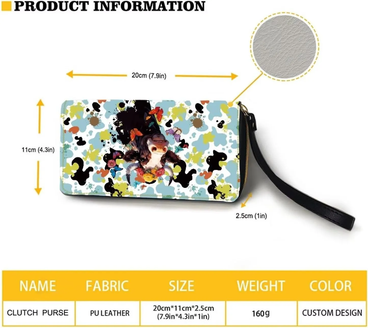 Large Capacity Wristlet Wallet PU Leather Zip Around Clutch Purse with Abstract Splatter Milk Cow Pattern Ladies Travel Convenient Long Purse Durable Stylish Credit Card Holder