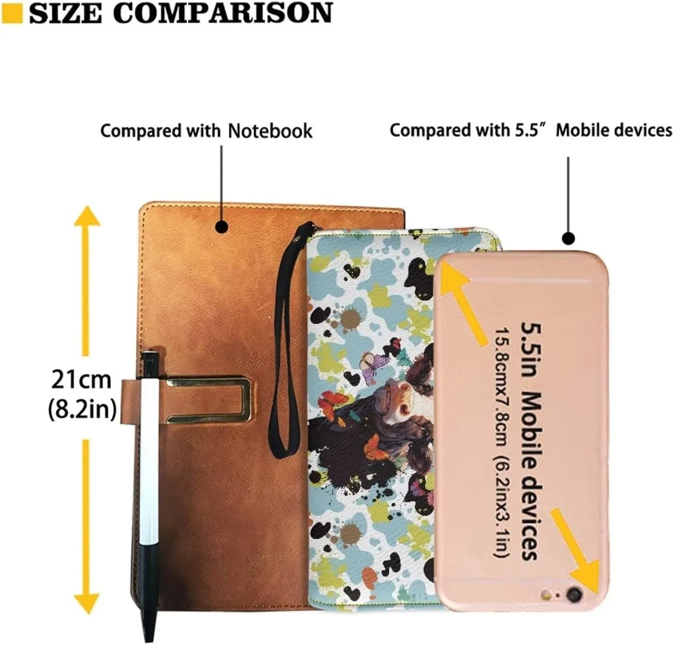 Large Capacity Wristlet Wallet PU Leather Zip Around Clutch Purse with Abstract Splatter Milk Cow Pattern Ladies Travel Convenient Long Purse Durable Stylish Credit Card Holder