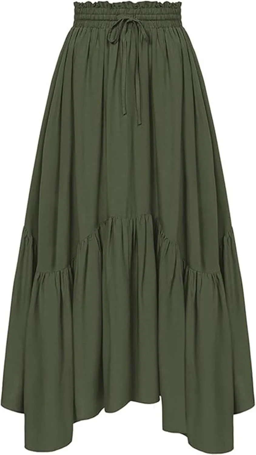 lcziwo Renaissance Maxi Skirt for Women Ruffle Hem Flowy Long Skirts Elastic High Waist Casual Boho Pleated Skirt