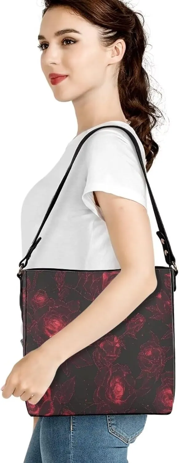 Leather Bucket Tote Bag Purse for Work, Rustic Style Floral Women PU Leather Purse Cross Body Handbag Top Handle