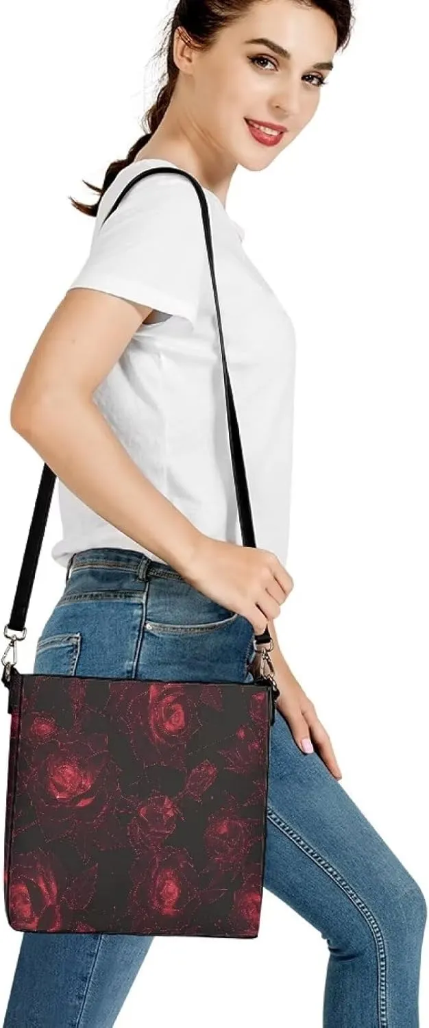 Leather Bucket Tote Bag Purse for Work, Rustic Style Floral Women PU Leather Purse Cross Body Handbag Top Handle
