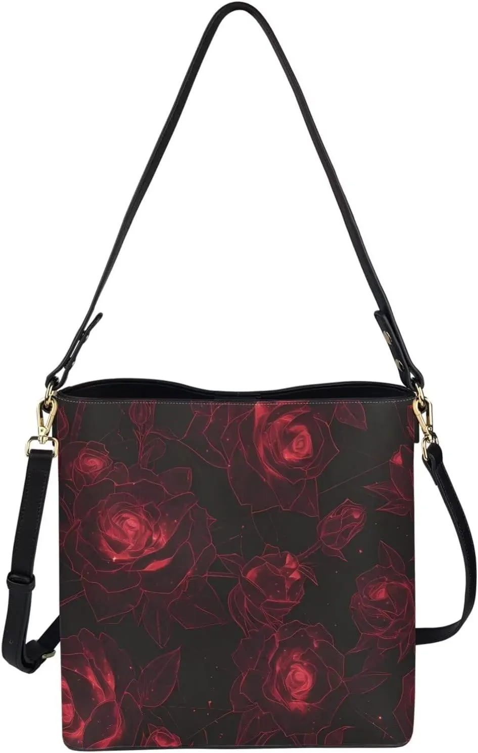 Leather Bucket Tote Bag Purse for Work, Rustic Style Floral Women PU Leather Purse Cross Body Handbag Top Handle