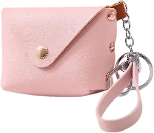 Leather Change Purse for Women Pouches Convenient Keychain Wristlet Card Holder Small Coin Bag PU Wallet