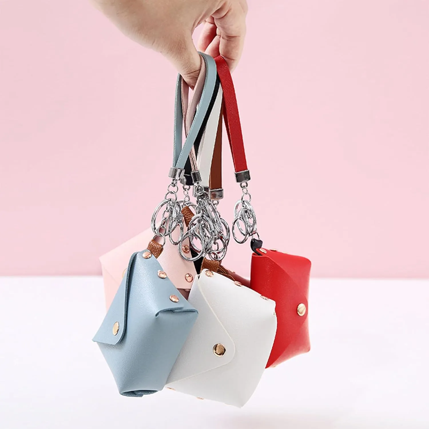 Leather Change Purse for Women Pouches Convenient Keychain Wristlet Card Holder Small Coin Bag PU Wallet