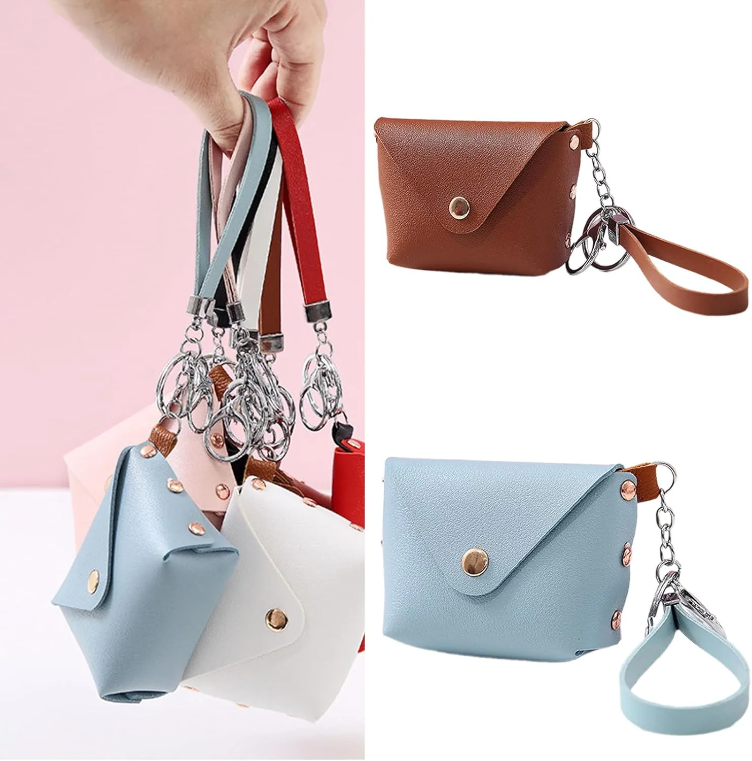 Leather Change Purse for Women Pouches Convenient Keychain Wristlet Card Holder Small Coin Bag PU Wallet