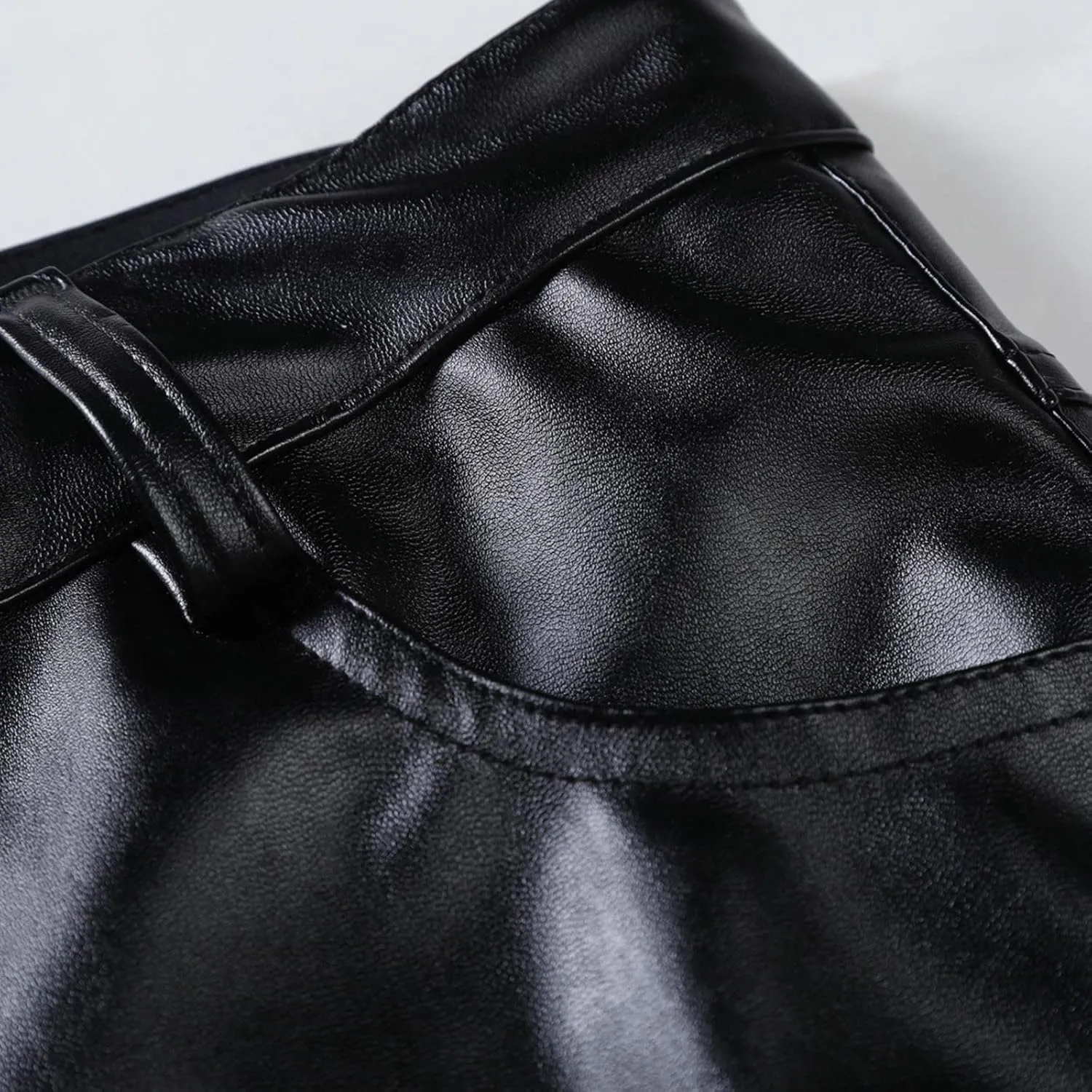 Leather Pants for Men Slim Fit Skinny Stretch Faux Leather Motorcycle Biker Pants Fashion Punk Retro Goth Hip Hop Trousers