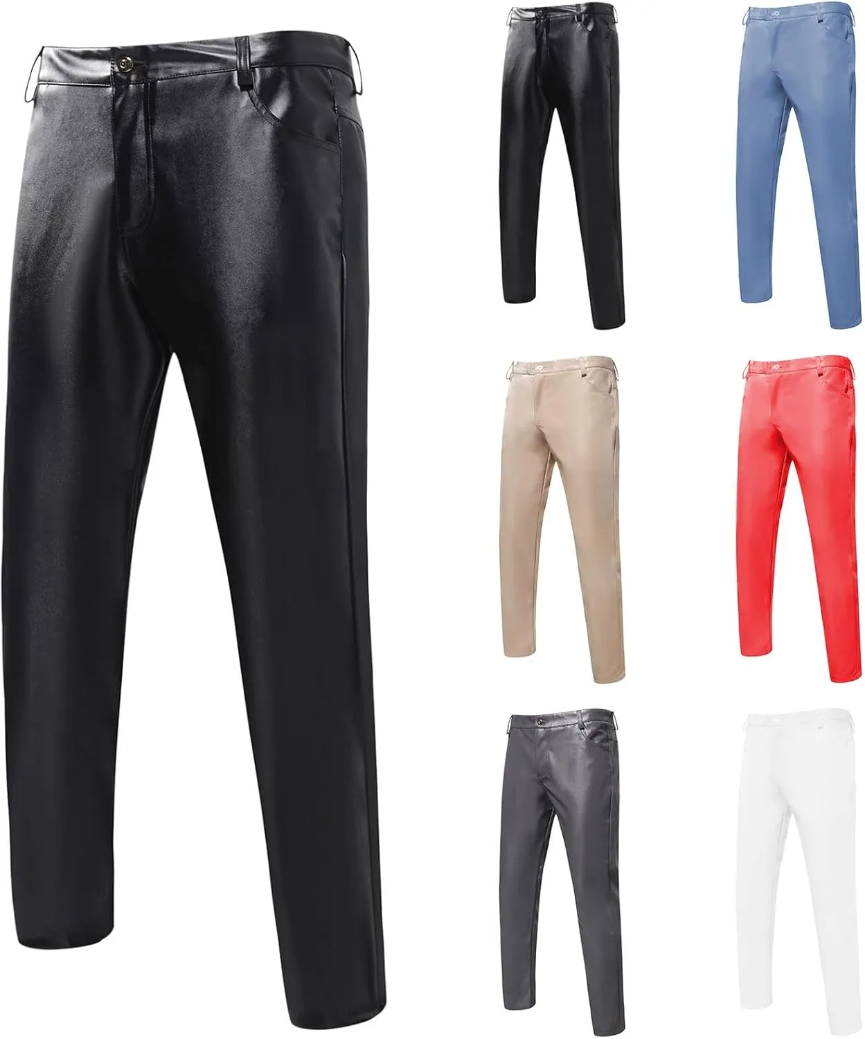 Leather Pants for Men Slim Fit Skinny Stretch Faux Leather Motorcycle Biker Pants Fashion Punk Retro Goth Hip Hop Trousers
