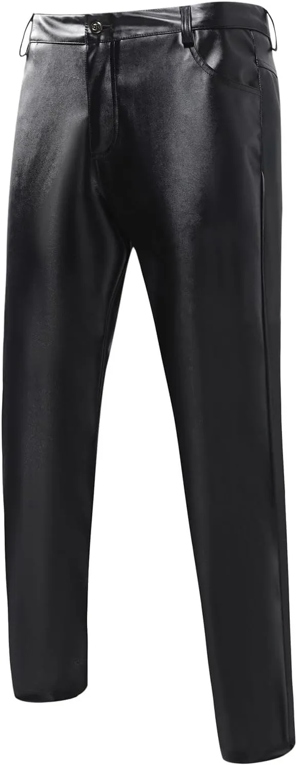 Leather Pants for Men Slim Fit Skinny Stretch Faux Leather Motorcycle Biker Pants Fashion Punk Retro Goth Hip Hop Trousers