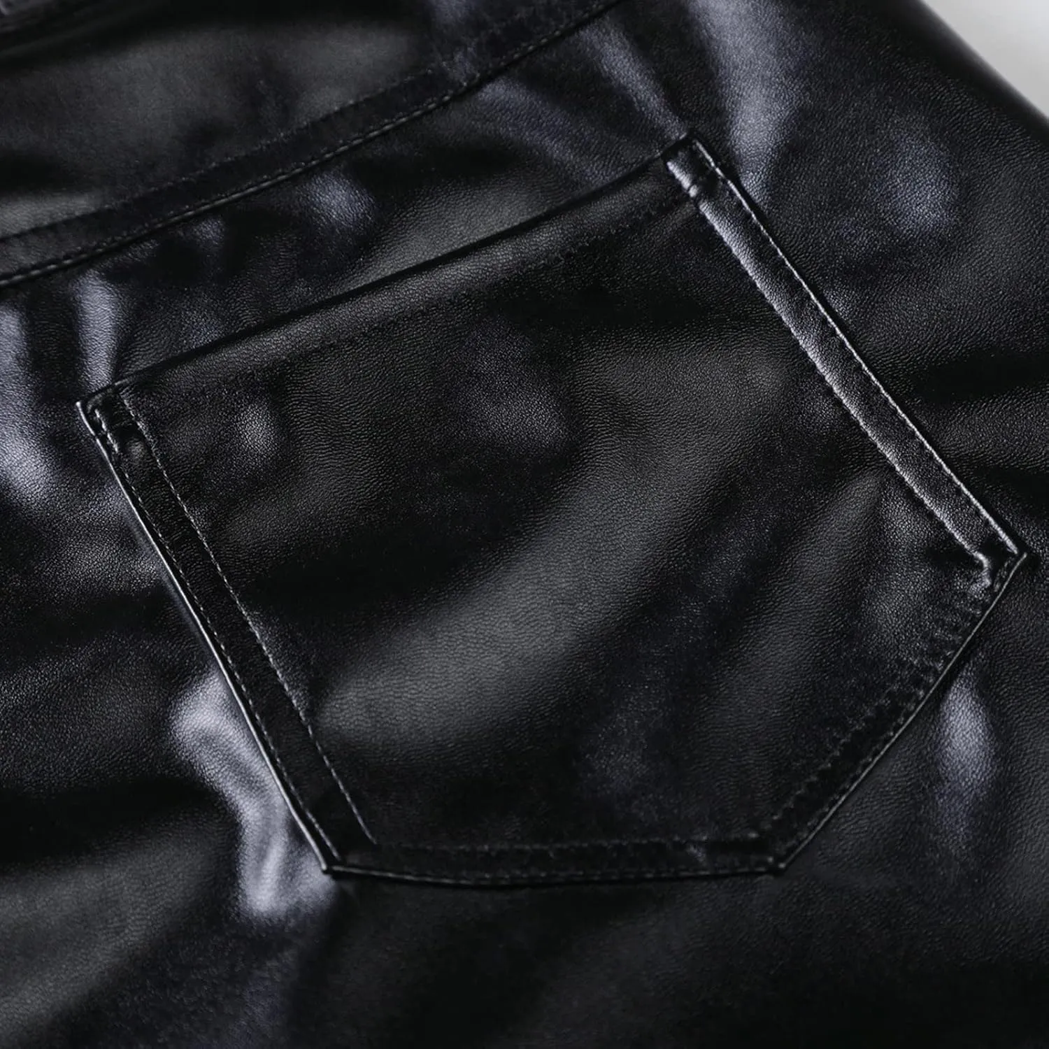 Leather Pants for Men Slim Fit Skinny Stretch Faux Leather Motorcycle Biker Pants Fashion Punk Retro Goth Hip Hop Trousers