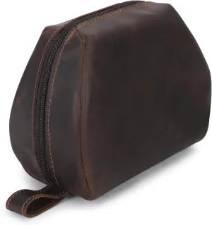 Leather Travel Makeup Bag  Large Cosmetic Case with Brush Holders, Clear Toiletry Organizer for Women, Professional Makeup Pouch (Brown) (Small Toiletry Kit)