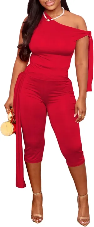 LETSVDO Capri Sets Women 2 Piece Outfits Crop Off The Shoulder Top Legging Capris Shorts Set Sexy Y2k Club Outfits