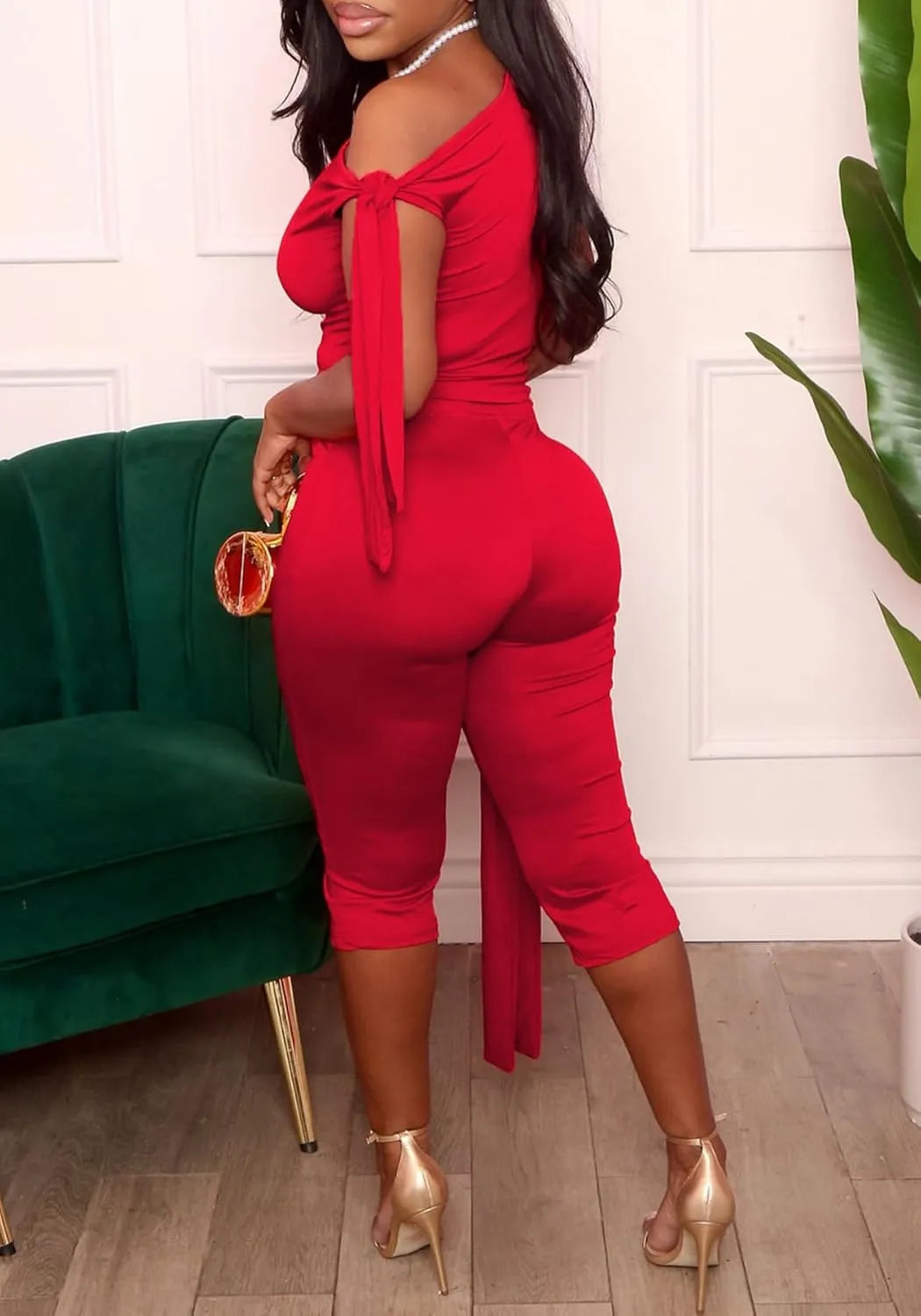 LETSVDO Capri Sets Women 2 Piece Outfits Crop Off The Shoulder Top Legging Capris Shorts Set Sexy Y2k Club Outfits