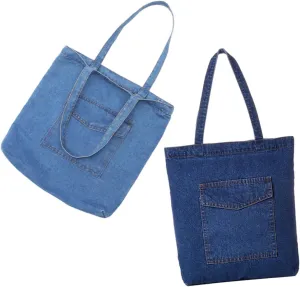 LIFKOME Large Capacity Denim Tote Bag Lightweight Soft Jean Shoulder Handbag Unisex Shopper for Travel Shopping Work with Convenient Access