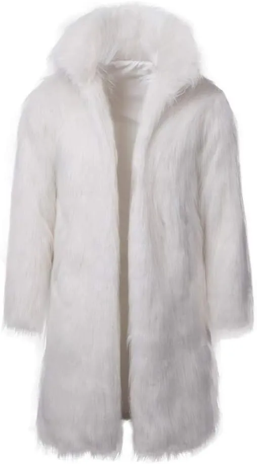 Lisa Colly Men's Faux Fur Coat Jacket Winter Fluffy Coat Outwear Long Parka Overcoat