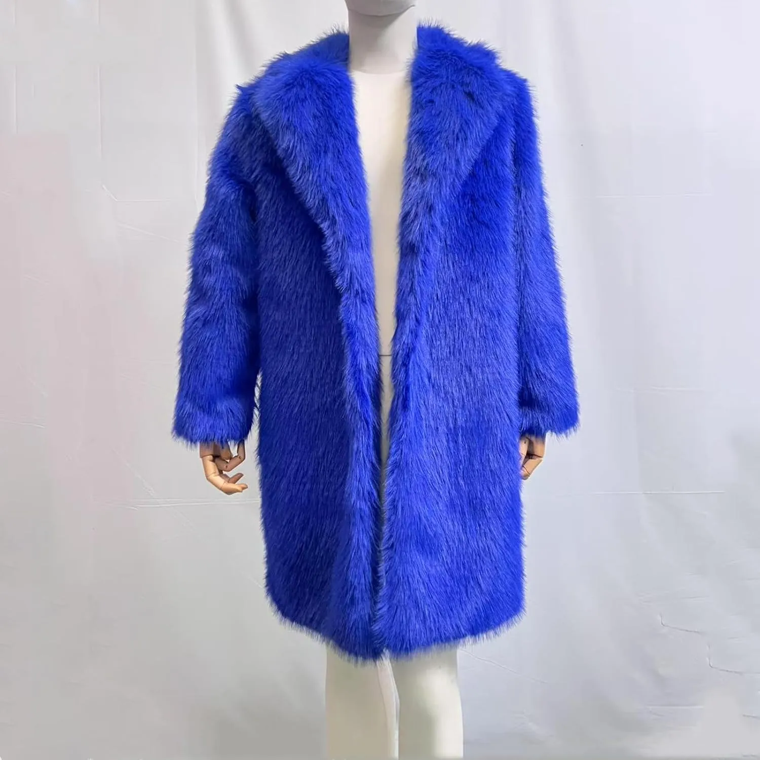 Lisa Colly Men's Faux Fur Coat Jacket Winter Fluffy Coat Outwear Long Parka Overcoat