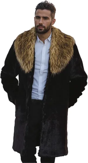 Lisa Colly Men's Faux Fur Coat Jacket Winter Fluffy Coat Outwear Long Parka Overcoat