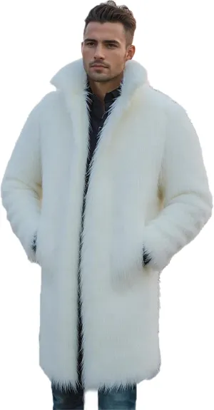 Lisa Colly Men's Faux Fur Coat Jacket Winter Fluffy Coat Outwear Long Parka Overcoat