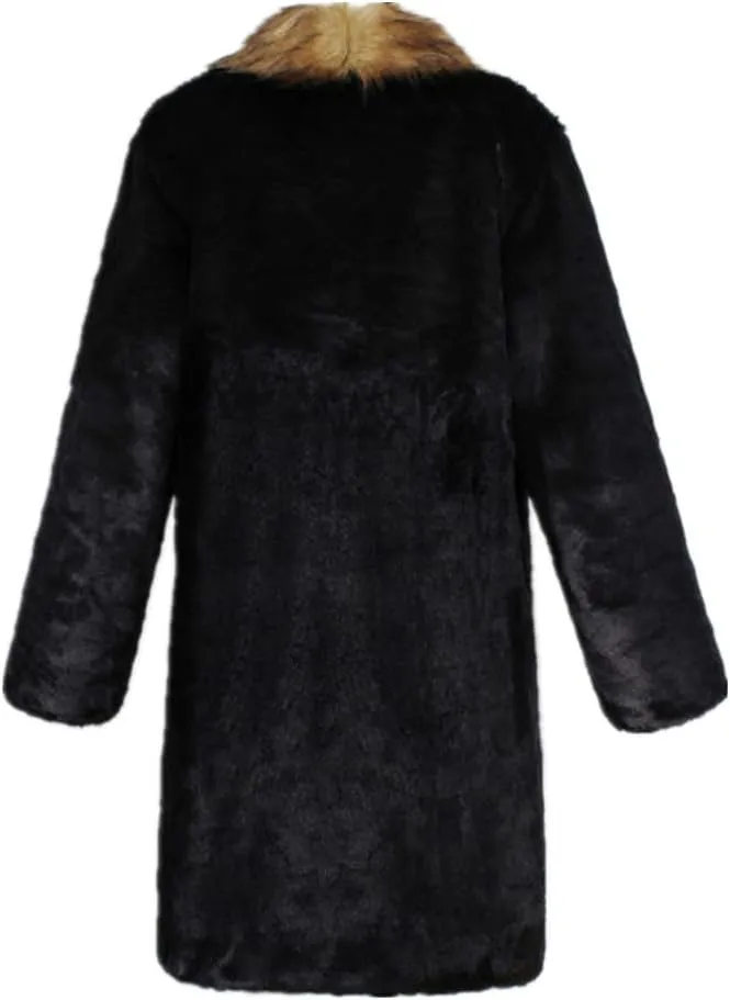 Lisa Colly Men's Faux Fur Coat Jacket Winter Fluffy Coat Outwear Long Parka Overcoat