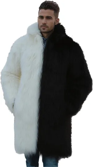 Lisa Colly Men's Faux Fur Coat Jacket Winter Fluffy Coat Outwear Long Parka Overcoat