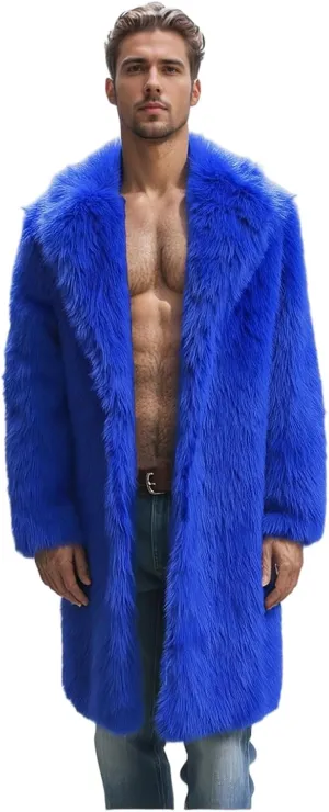 Lisa Colly Men's Faux Fur Coat Jacket Winter Fluffy Coat Outwear Long Parka Overcoat