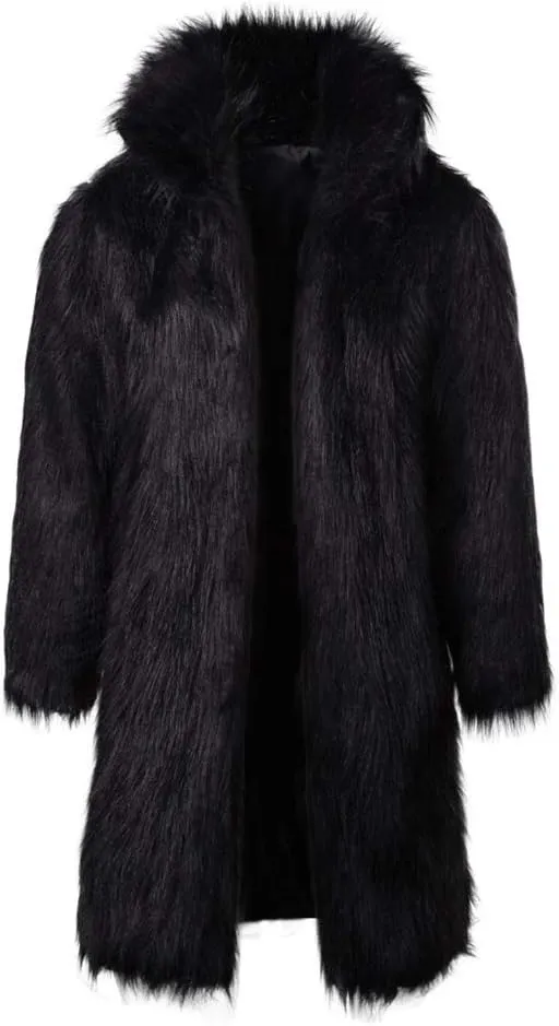 Lisa Colly Men's Faux Fur Coat Jacket Winter Fluffy Coat Outwear Long Parka Overcoat