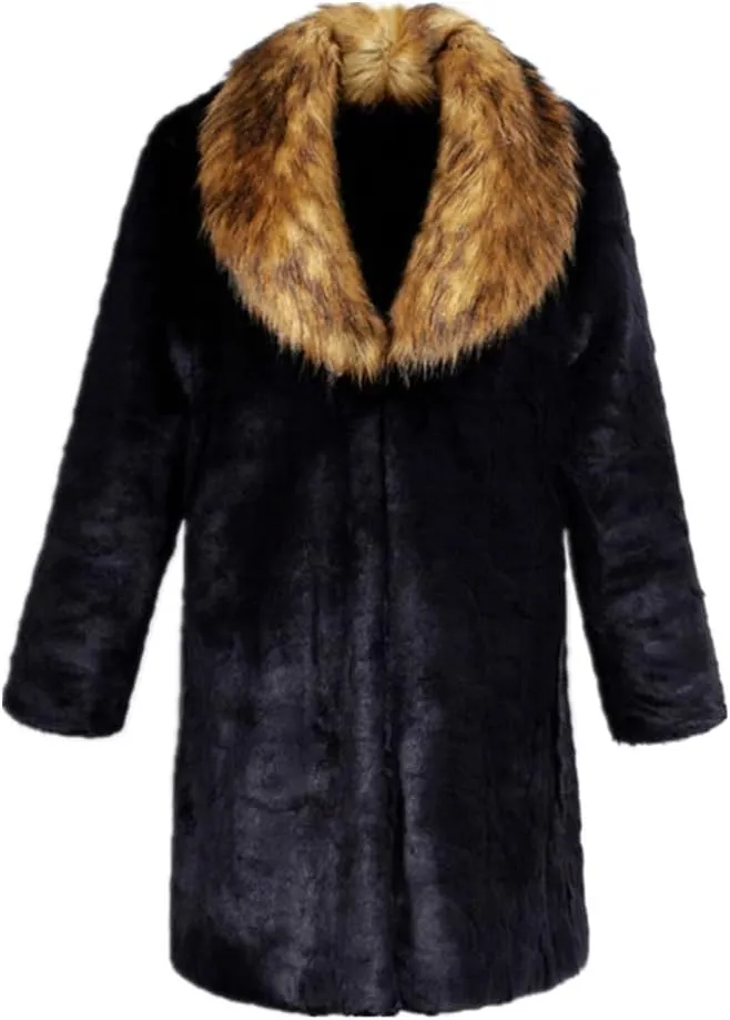 Lisa Colly Men's Faux Fur Coat Jacket Winter Fluffy Coat Outwear Long Parka Overcoat