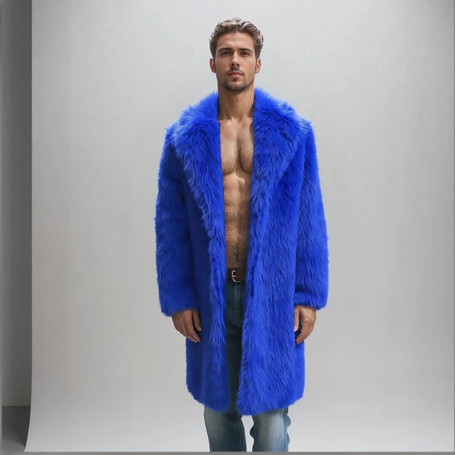 Lisa Colly Men's Faux Fur Coat Jacket Winter Fluffy Coat Outwear Long Parka Overcoat