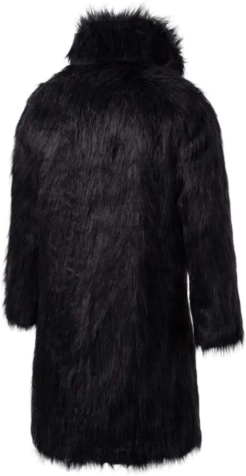 Lisa Colly Men's Faux Fur Coat Jacket Winter Fluffy Coat Outwear Long Parka Overcoat