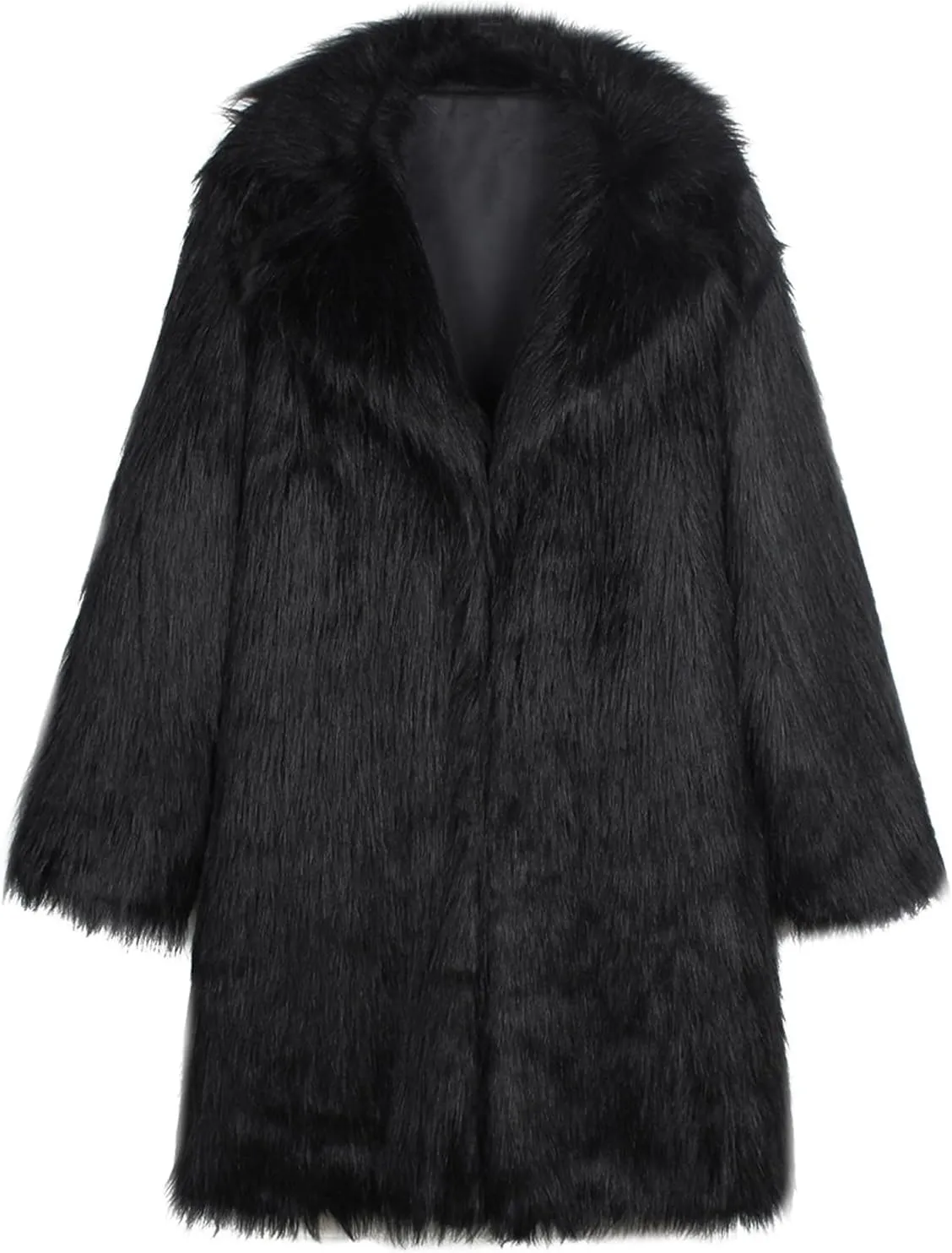 Lisa Colly Men's Fluffy Faux Fur Coat Winter Long Jacket Overcoat Parka Outwear