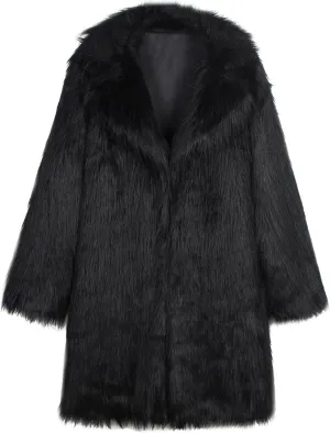Lisa Colly Men's Fluffy Faux Fur Coat Winter Long Jacket Overcoat Parka Outwear