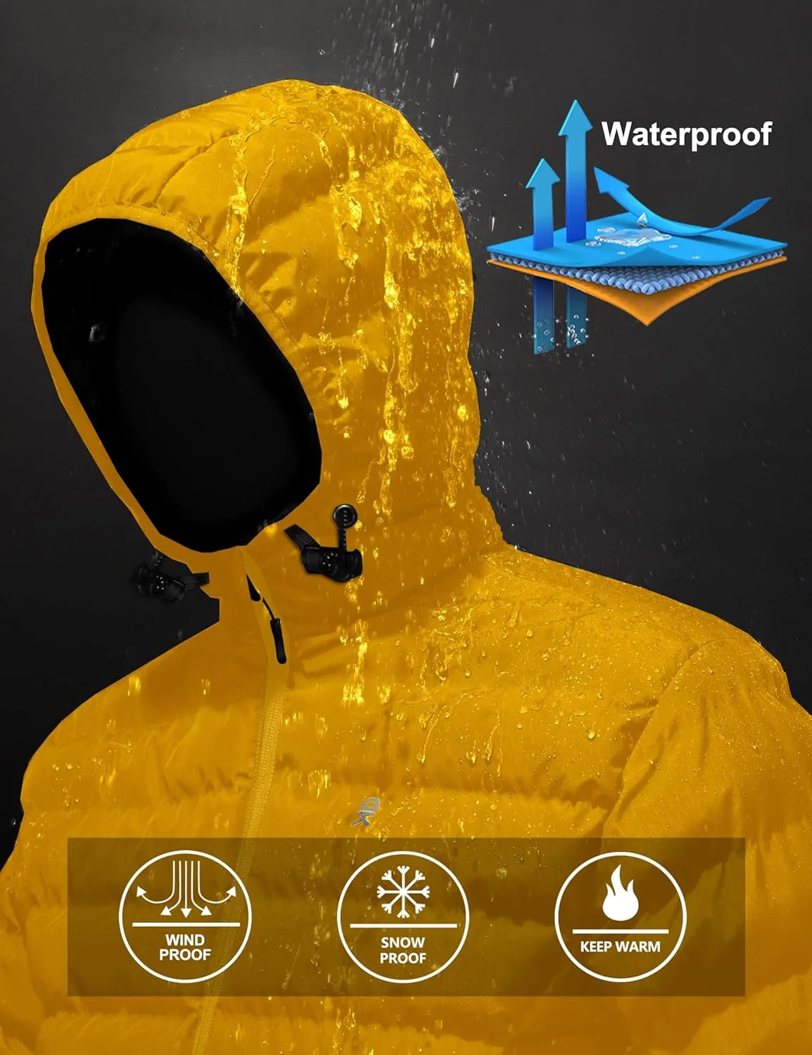 Little Donkey Andy Men's Warm Waterproof Puffer Jacket Hooded Windproof Winter Coat with Recycled Insulation